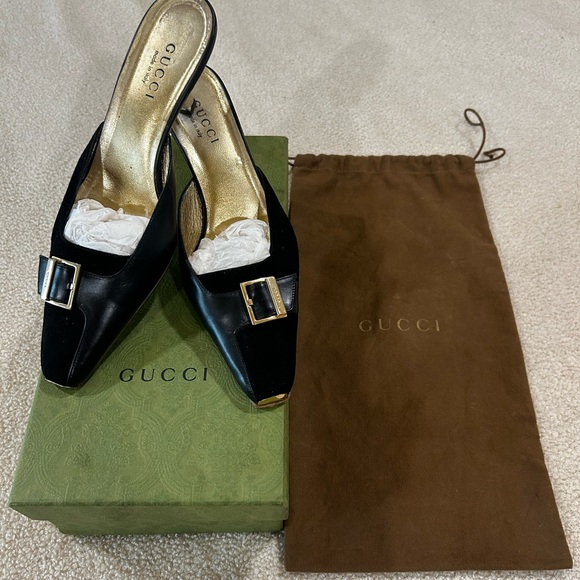 Authentic Gucci Suede and Leather Kitten Heel Mules Size 9.5 - Picture 2 of 10